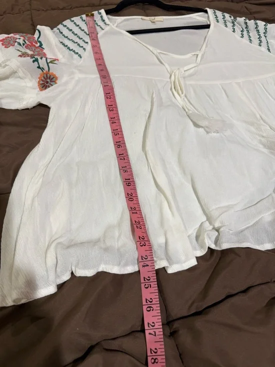 easel Cream Boho Tunic with Multicolor Floral Sleeve Embroidery - Picture 6 of 6